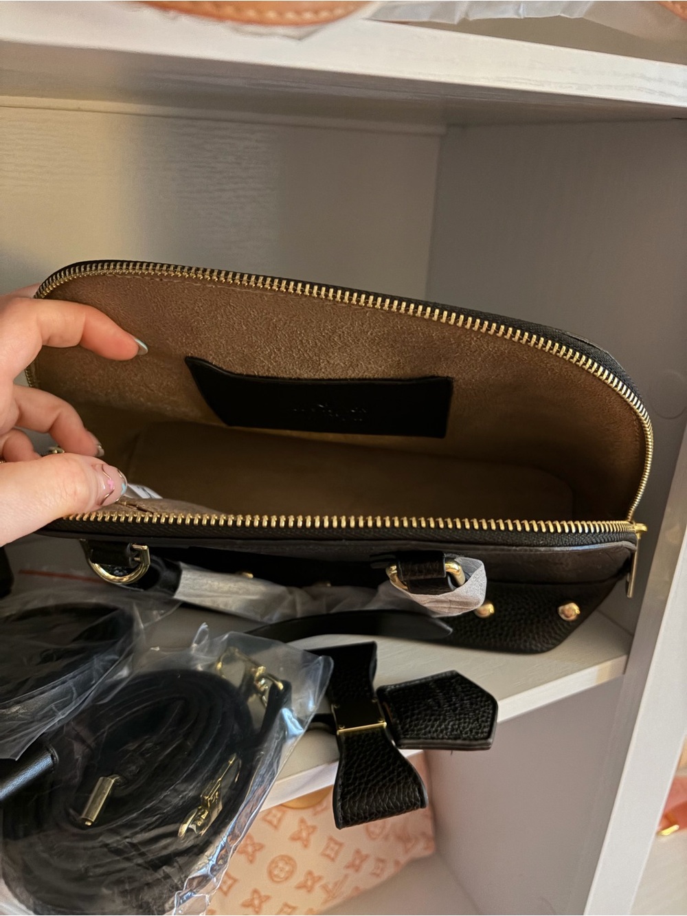 Black Leather Women's Crossbody Bag with Gold Hardware